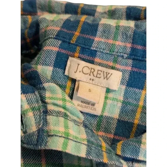 J.Crew Women's Small Half Button Green & Blue Plaid Flannel Shirt Long Sleeve - Picture 7 of 10